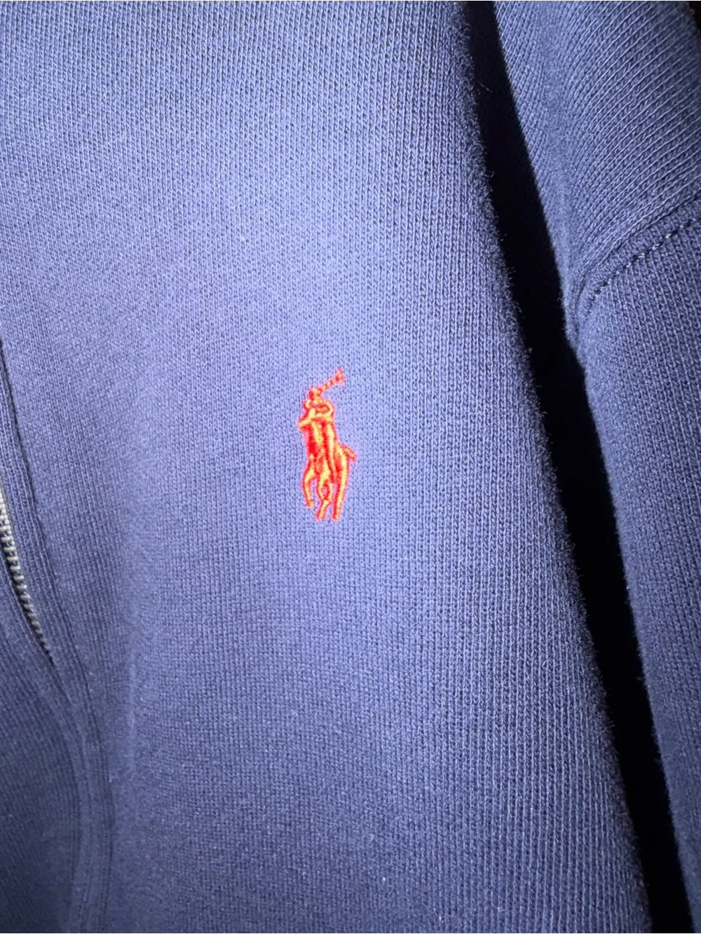 Ralph Lauren Navy Zip Hoodie with Red Pony. Size 10/12